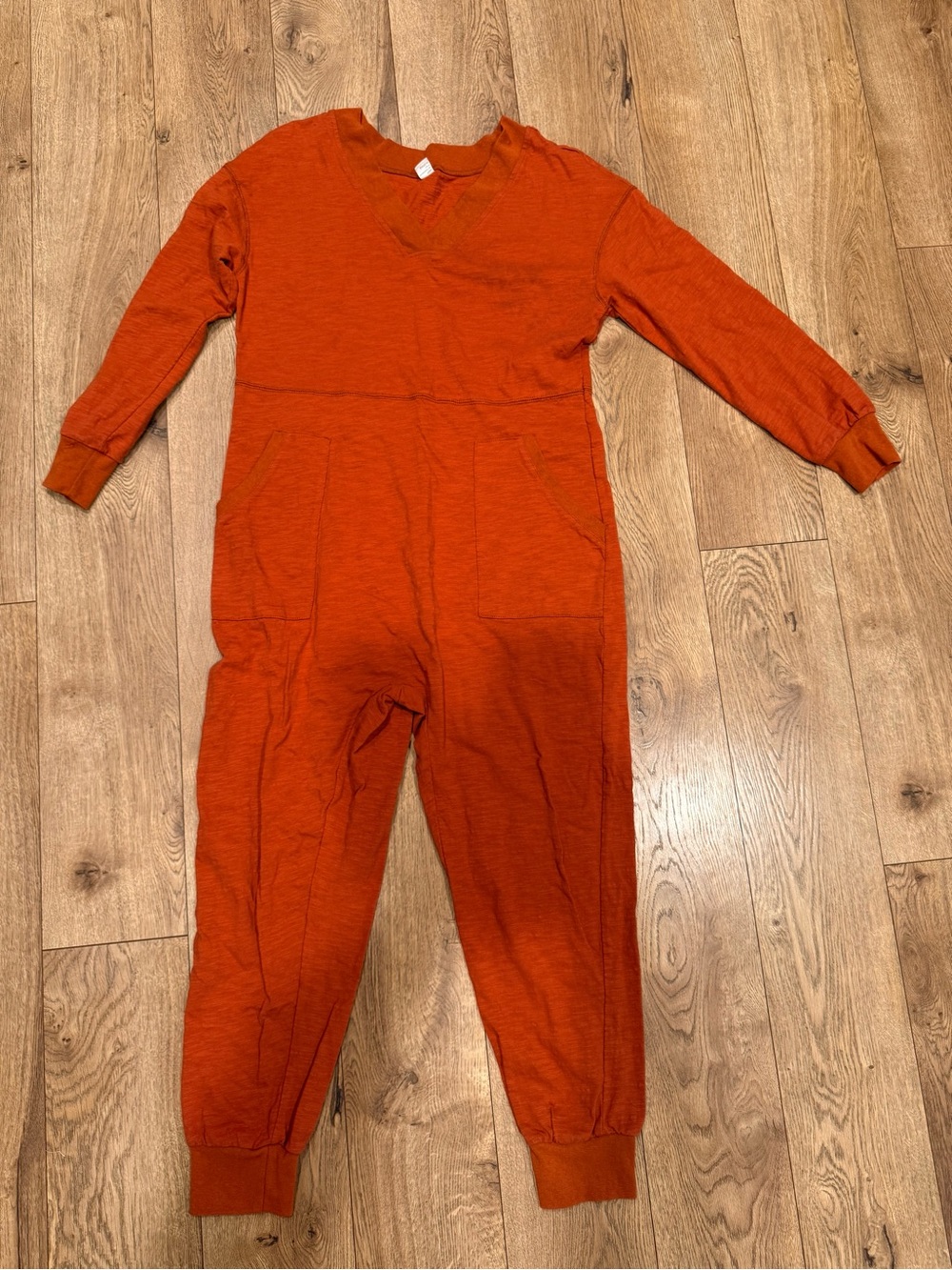 Cozy Rust Orange Women's Long-Sleeve Jumpsuit with Pockets